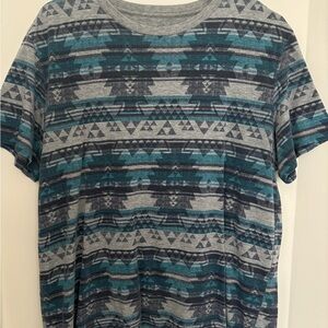 Geometric Pattern Gray and Blue Men's Shirt